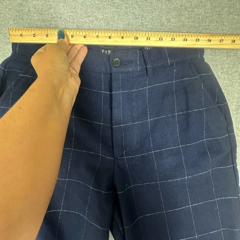 Gap Wool Blend Pants Mens 31 Navy Relaxed Taper Windowpane Plaid Academia Preppy